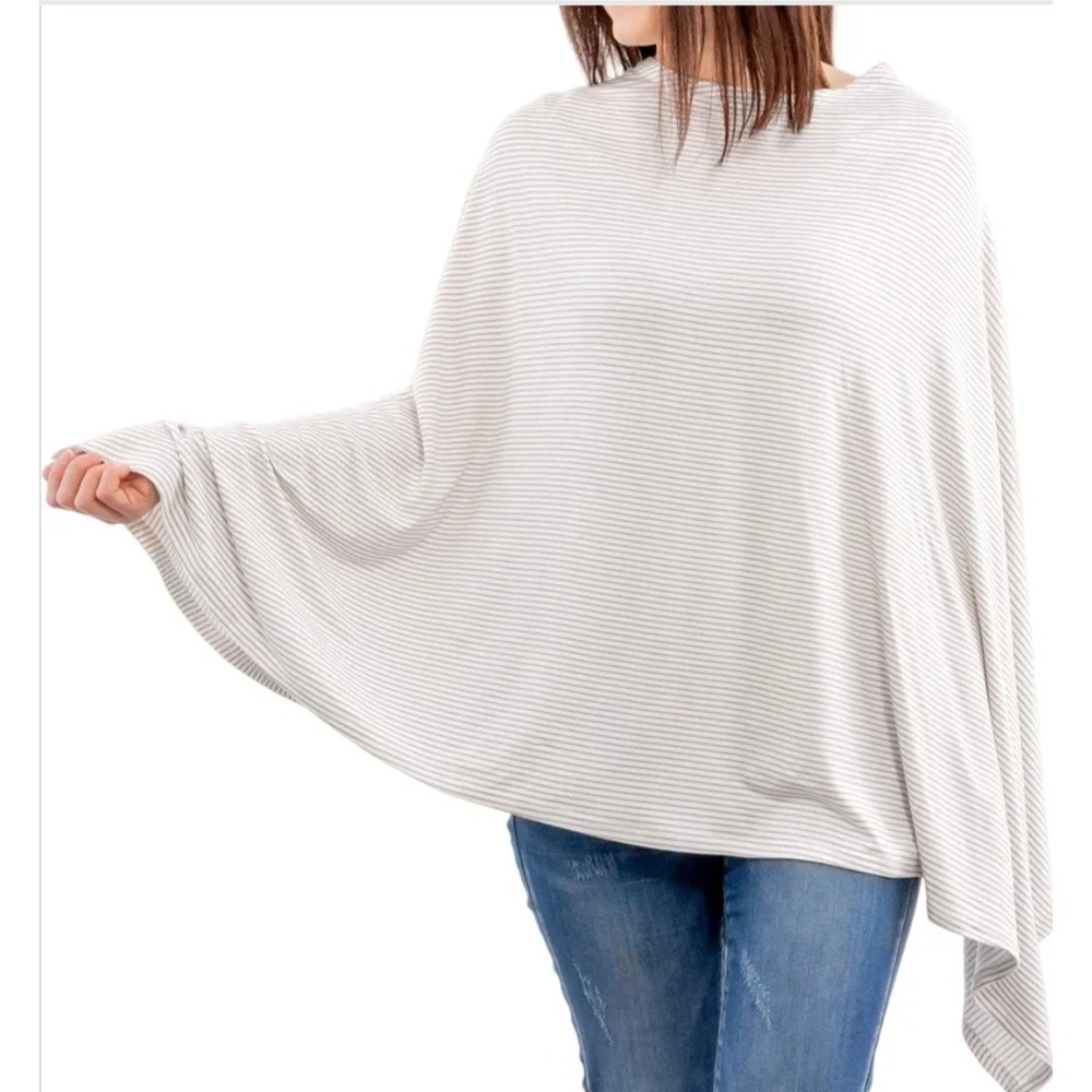 WeeSprout Nursing Poncho Grey Stripe Lenzing Modal Full Coverage Nursing Cover
